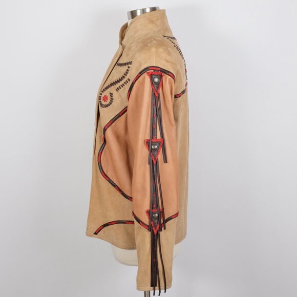 ETRO leather suede jacket 48 US 12 Western Native American tassels - Picture 8 of 13